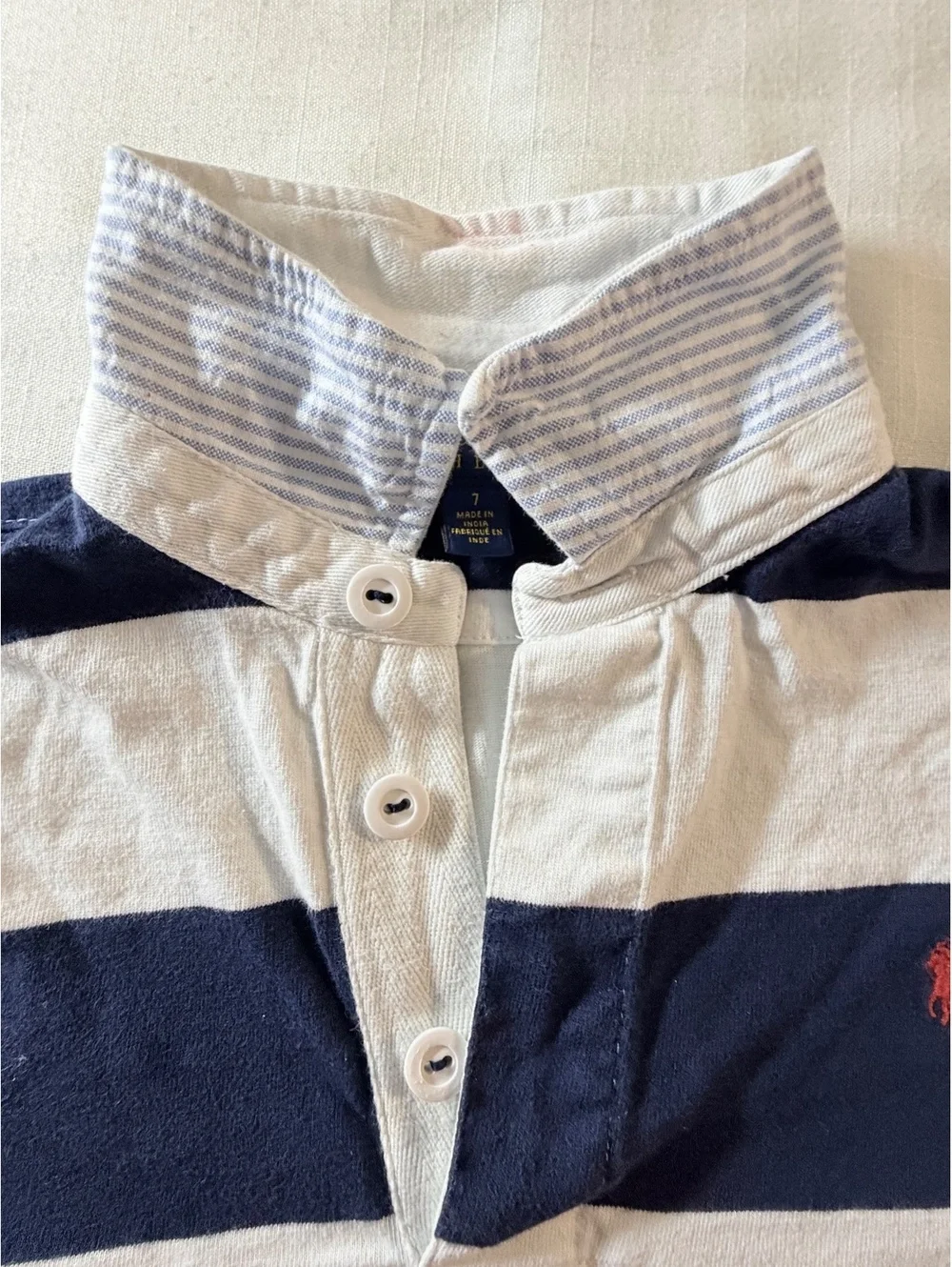 Polo Ralph Lauren Boys' Long Sleeve Rugby Shirt Size 7 Navy and White Striped